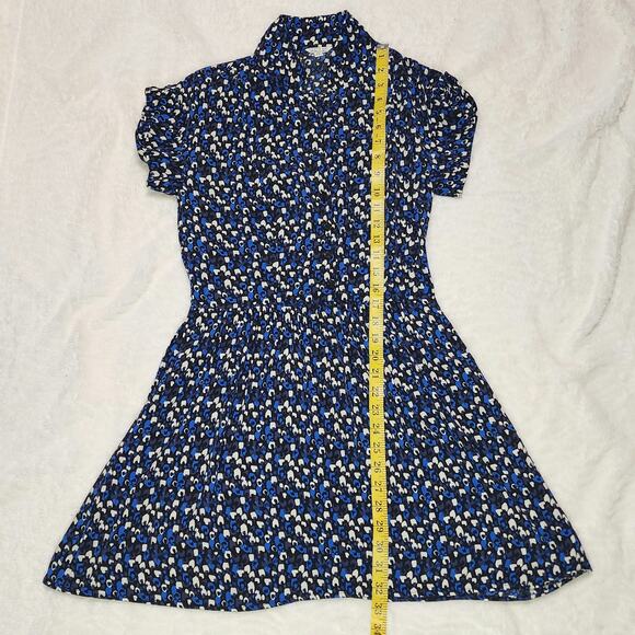 I Love H81 Mini Blue Floral Short Sleeve High Neck Printed Dress, Size Small - Picture 6 of 7